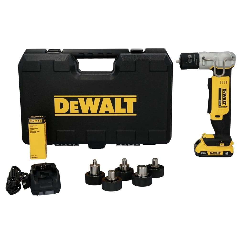 DEWALT 20V MAX DCE450D1 Herramienta expansora de cobre con batería, cargador y 6 cabezales 3/8, 1/2, 5/8, 3/4, 7/8 y 1-1/8