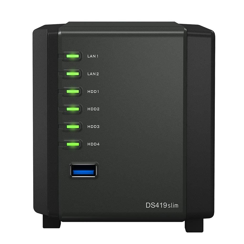 Synology DiskStation DS419slim servidor NAS compacto, Marvell Armada 385 88F6820, 512MB DDR3, SSD 4TB, Software DSM