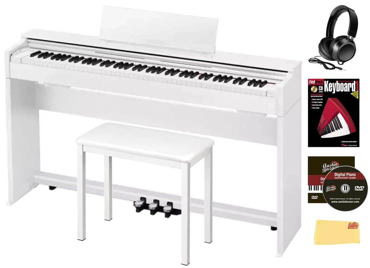 Casio CELVIANO AP-S200WE Piano digital 88 teclas blanco, combo con banco tipo mueble, audífonos, libro, DVD Austin Bazaar y paño