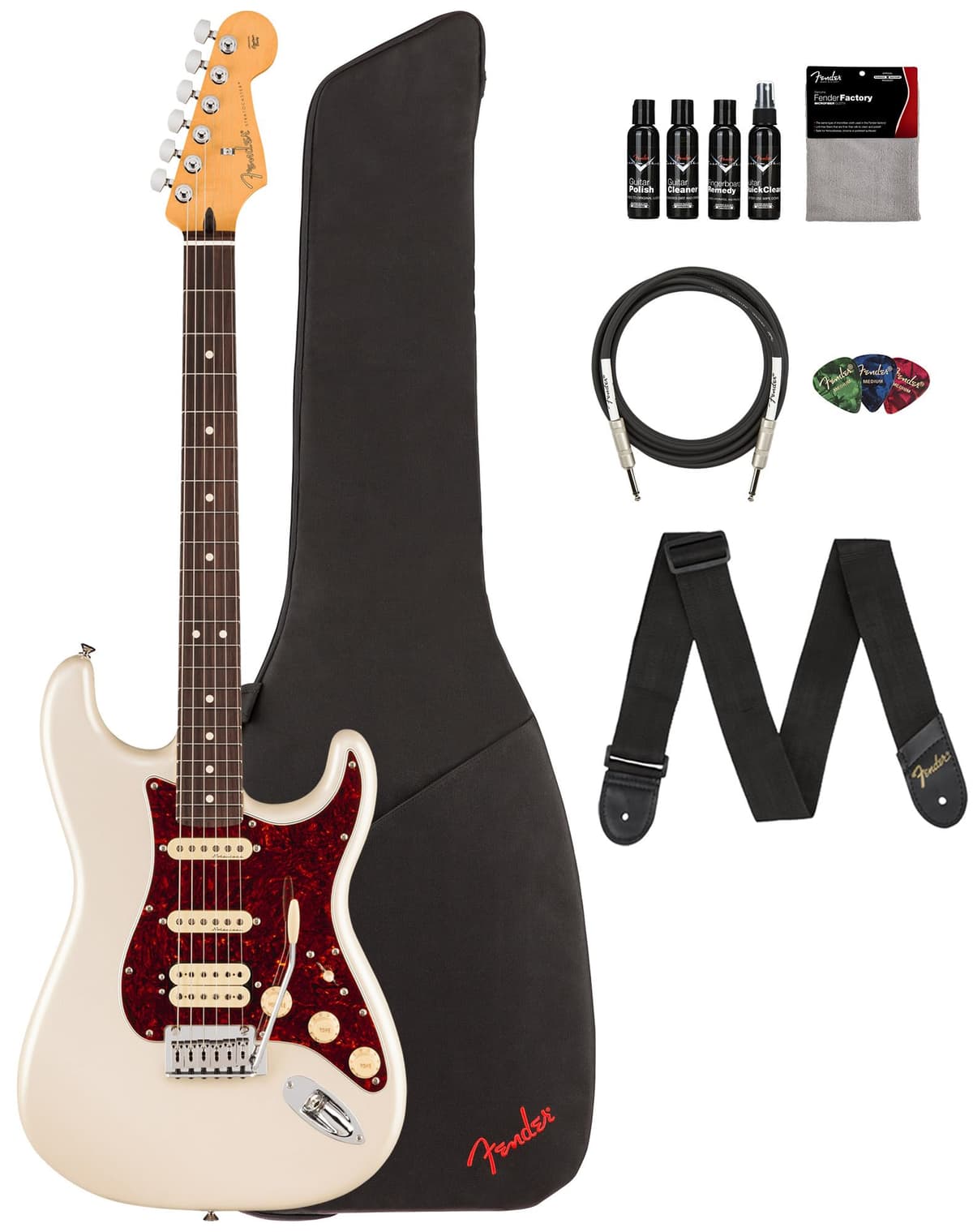 Fender Player II Modified Stratocaster HSS Olympic Pearl Guitarra Eléctrica con Funda, Correa, Cable, 3 Púas y Kit de Limpieza 147430323