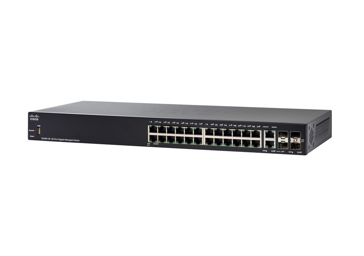 Cisco SG350-28-K9 switch administrable 28 puertos Gigabit Ethernet, L2/L3, montaje en rack