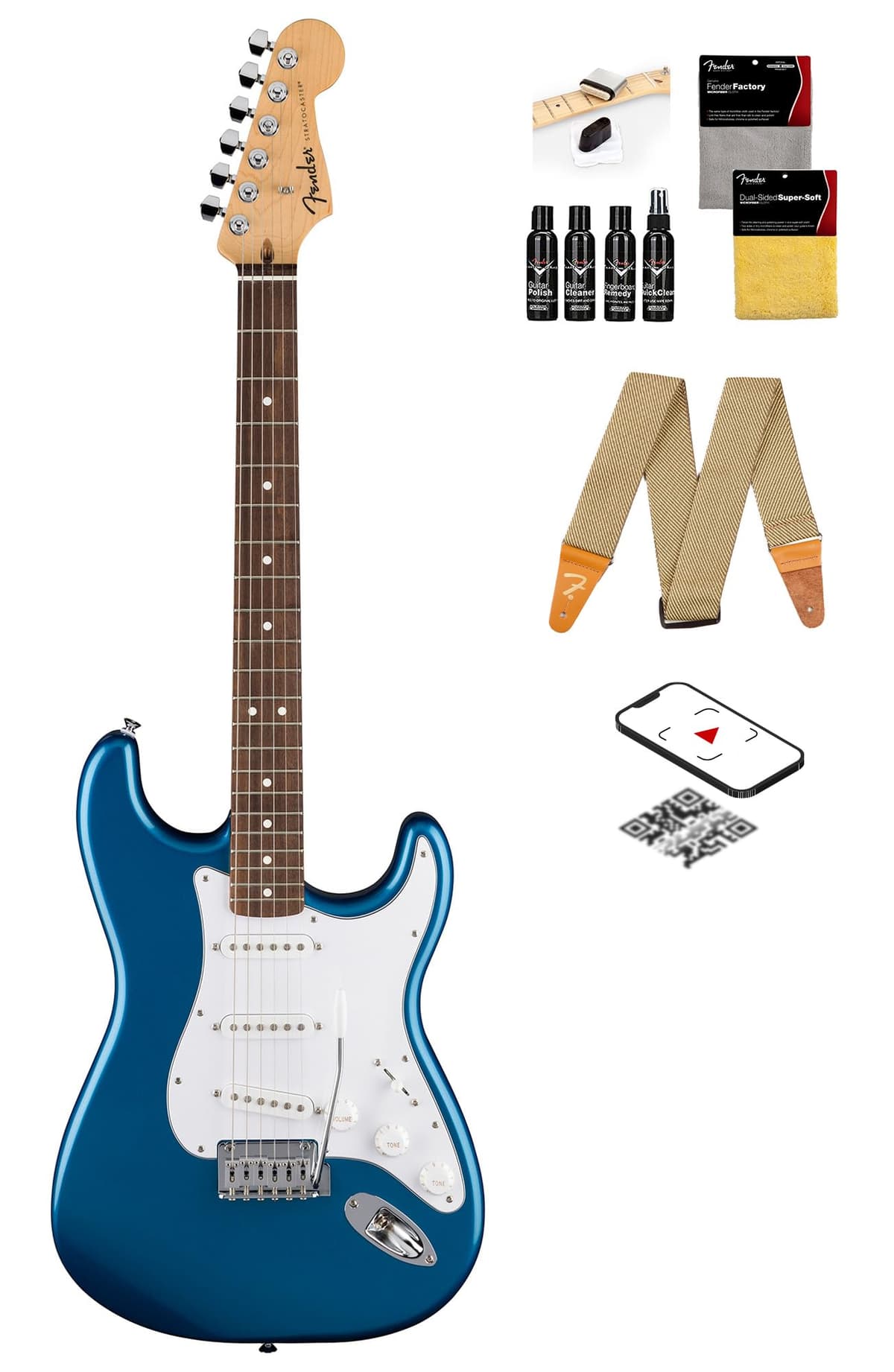 Fender Standard Stratocaster Guitarra Eléctrica Aqua Marine Metallic, paquete con kit de limpieza, correa y video Austin Bazaar 266240560