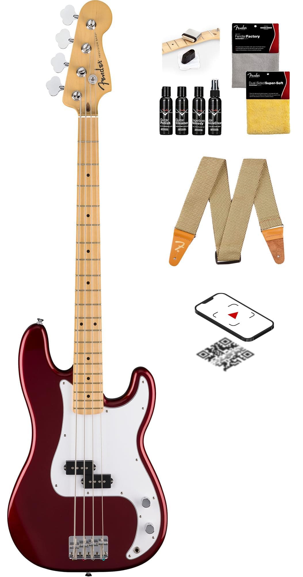 Fender Standard Precision Bass 266620571 Bajo Candy Cola, paquete con correa, kit de limpieza y video instructivo Austin Bazaar