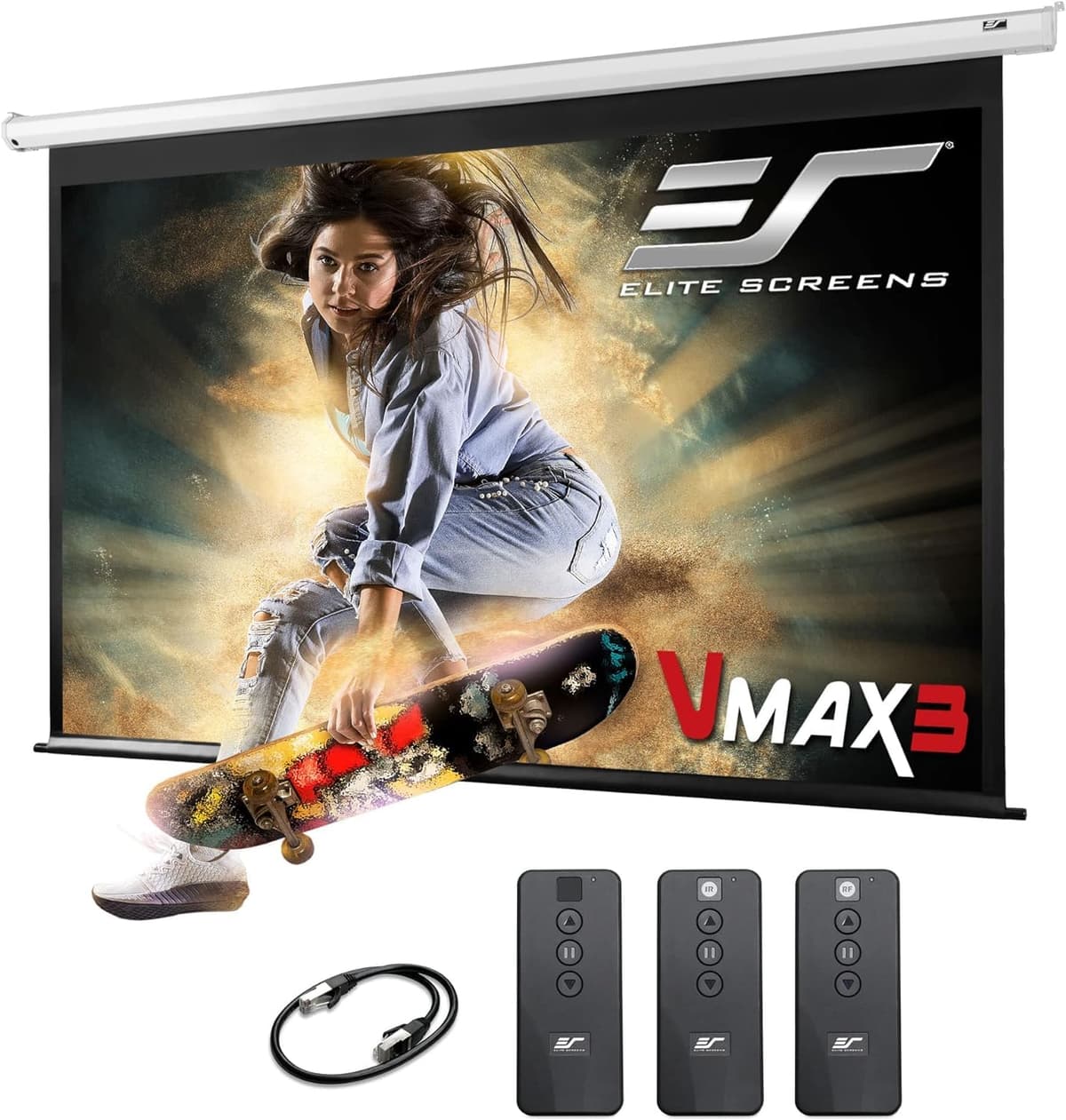 Elite Screens VMAX 3 VMAX150XWV3 pantalla para proyector motorizada 150'' 4:3 con control remoto RC1 para pared/techo
