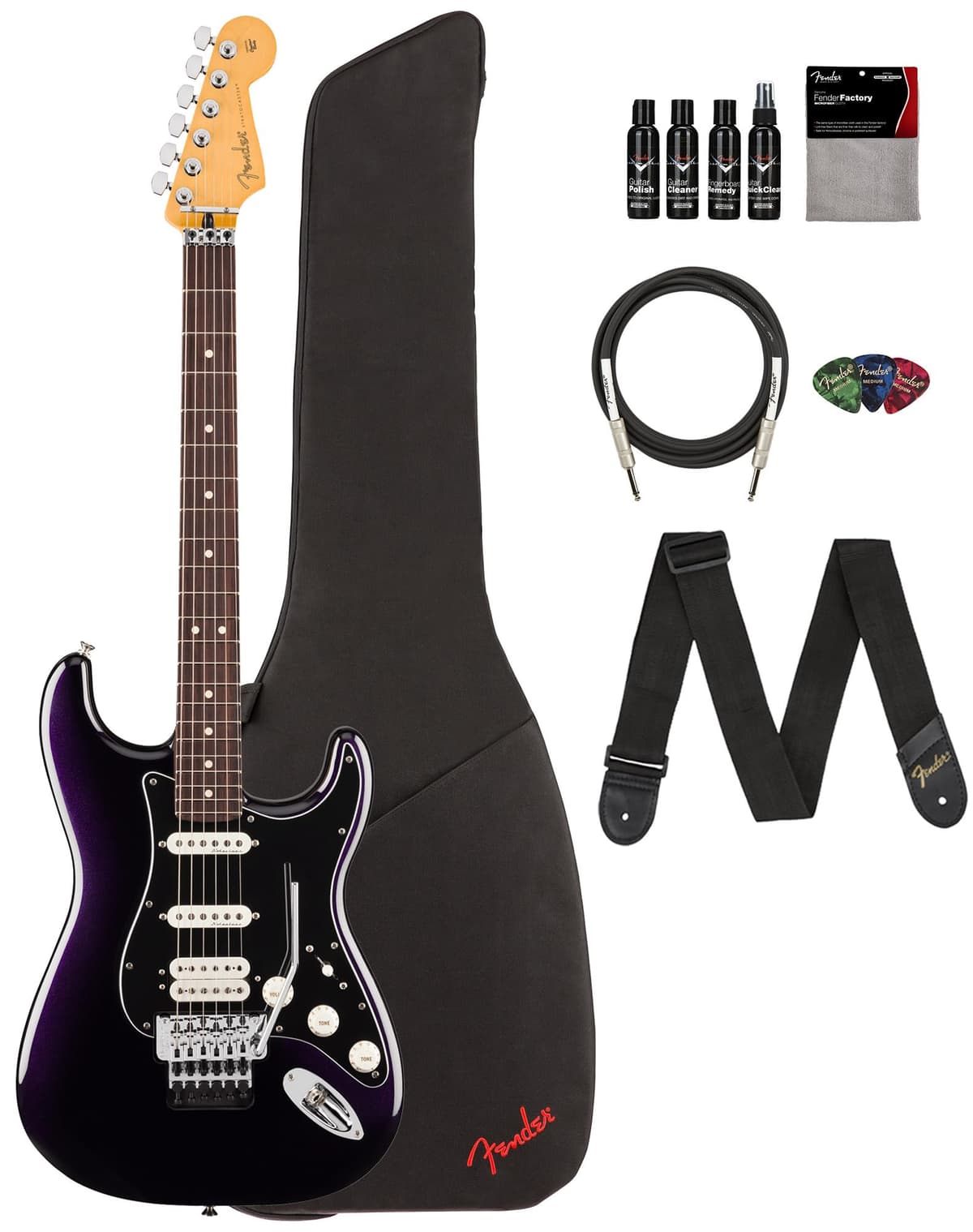Fender Player II Modified Stratocaster HSS Floyd Rose Dusk, paquete con funda, correa, cable, 3 púas y kit de limpieza 147440310