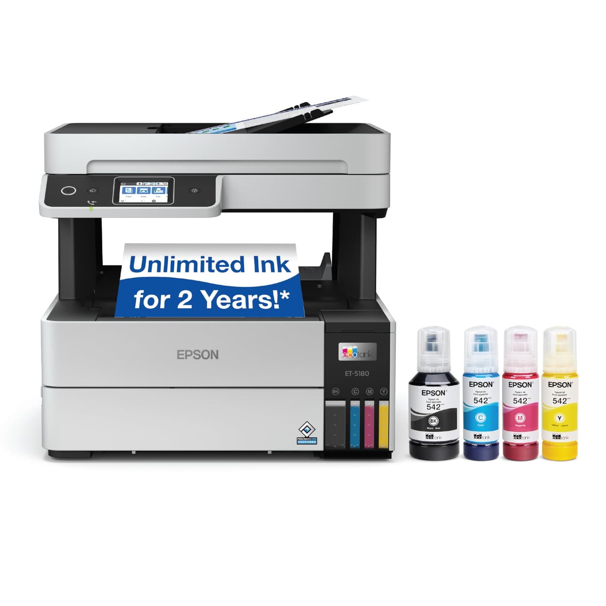 Epson EcoTank Pro ET-5180 impresora multifunción a color inalámbrica Supertank con escáner, copiadora, fax, ADF y PCL/PostScript, blanca