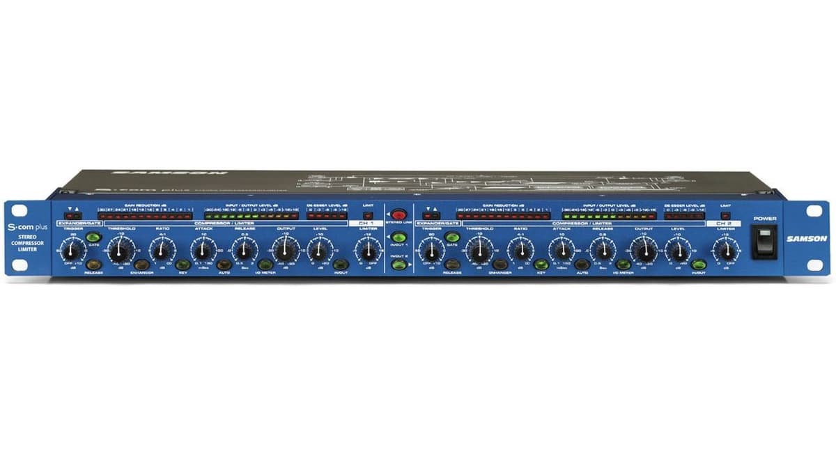 Samson S-com plus SA-SCOMPLUS Compresor/Limitador Estéreo 2 Canales para Rack de Estudio y Sonido Profesional
