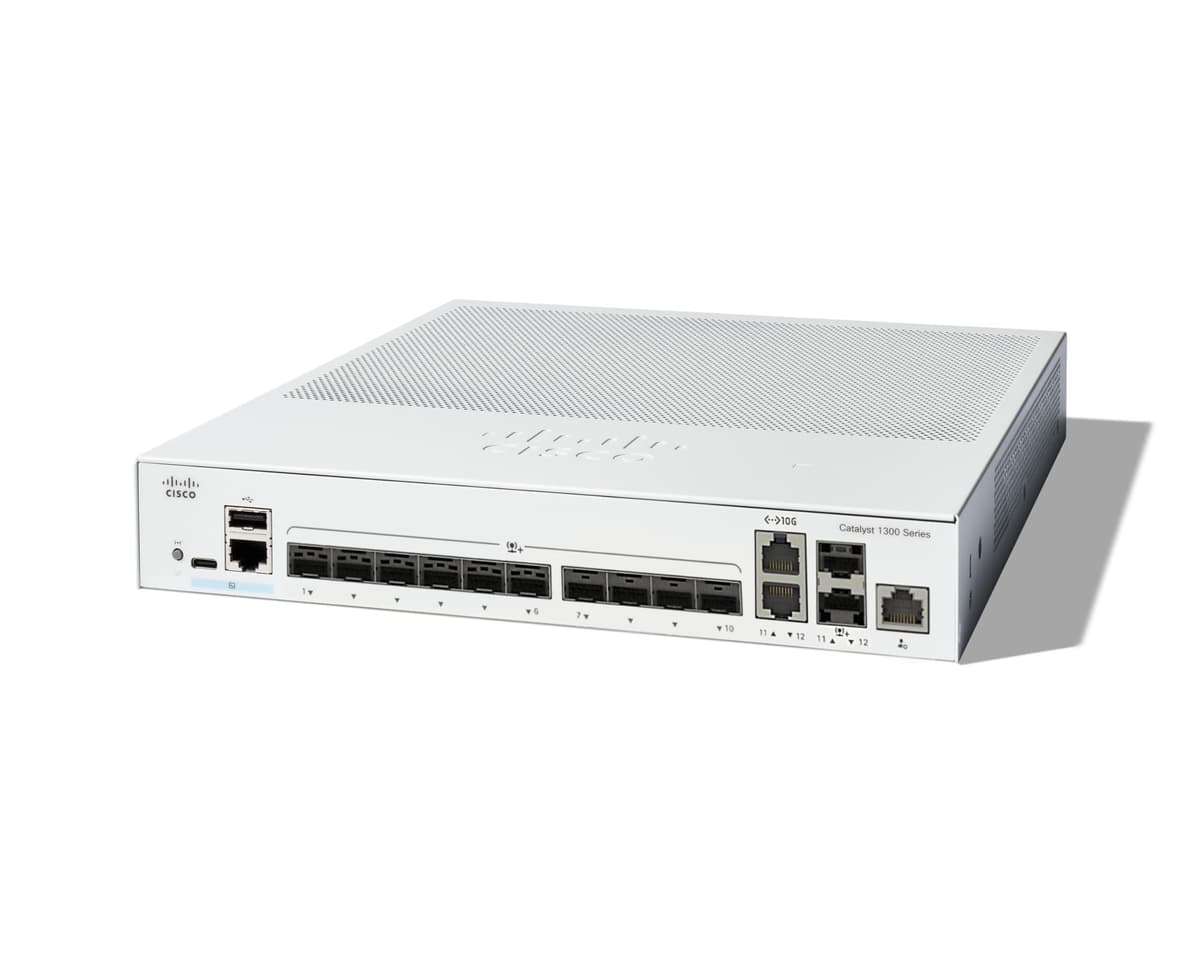 Cisco Catalyst 1300 C1300-12XS switch gestionado, 10 puertos 10G SFP+, 2x 10GE SFP+ Combo, garantía limitada de por vida