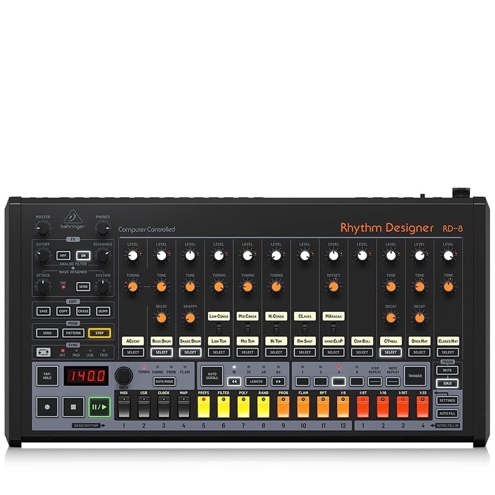 Behringer Rhythm Designer RD-8 - caja de ritmos analógica, drum machine con secuenciador, MIDI/USB (000-EH902-00010)