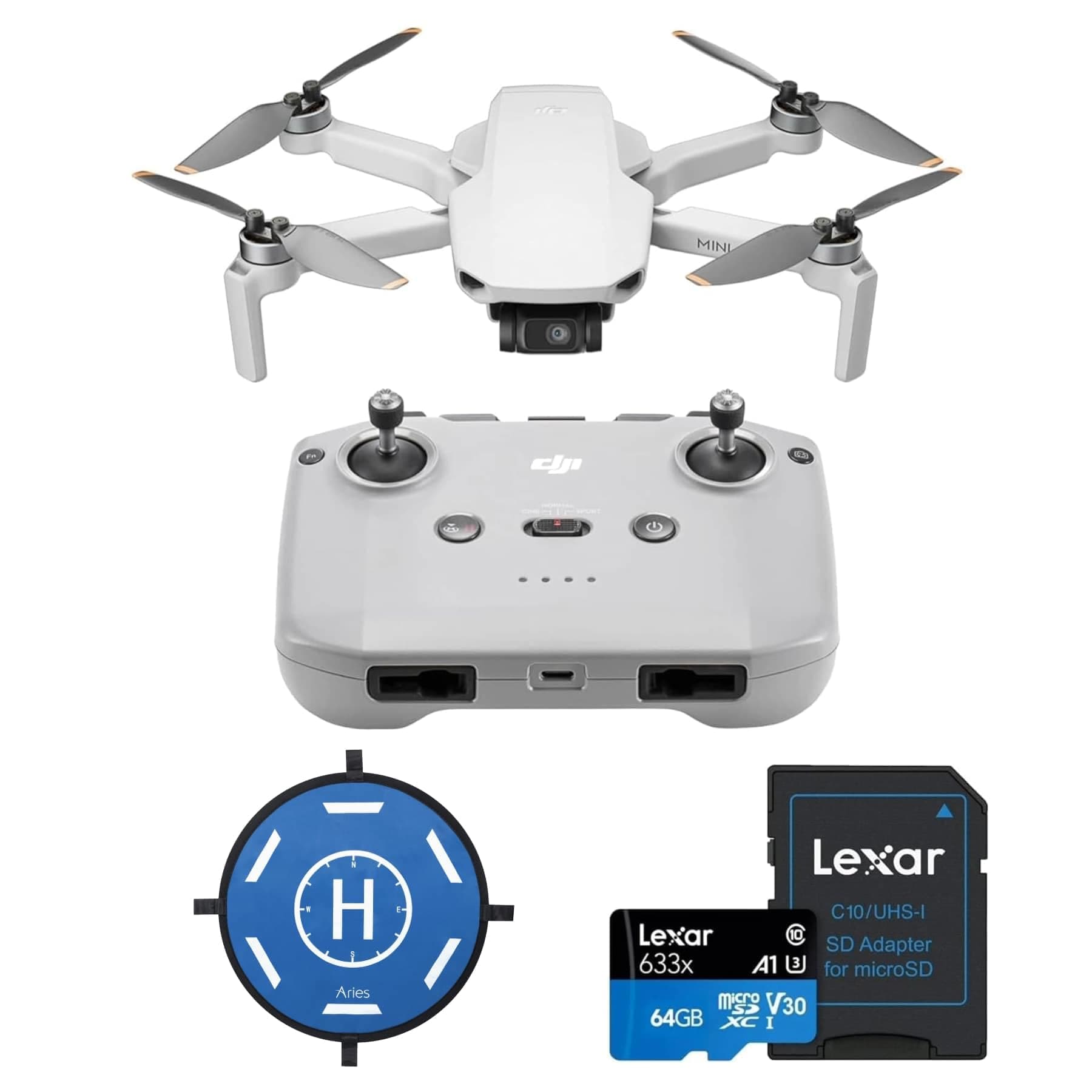 DJI Mini 4K Drone 4K UHD, <249 g, transmisión 10 km, retorno automático, resistencia al viento, 1 batería, 31 min, combo 64GB + base de aterrizaje