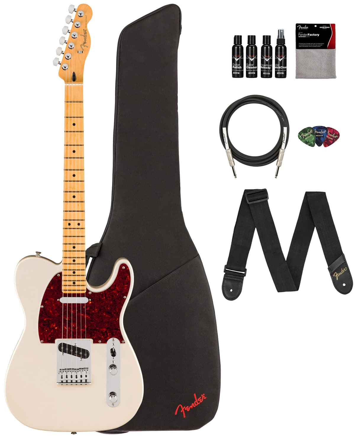 Fender Player II Modified Telecaster Olympic Pearl Paquete con Funda, Correa, Cable, 3 Púas y Kit de Limpieza para Guitarra 147452323
