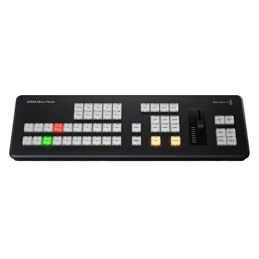 Blackmagic Design ATEM Micro BM-SWPANELAA1ME10 switcher de streaming, panel intuitivo, 50 botones LED tricolor y deslizador de transición