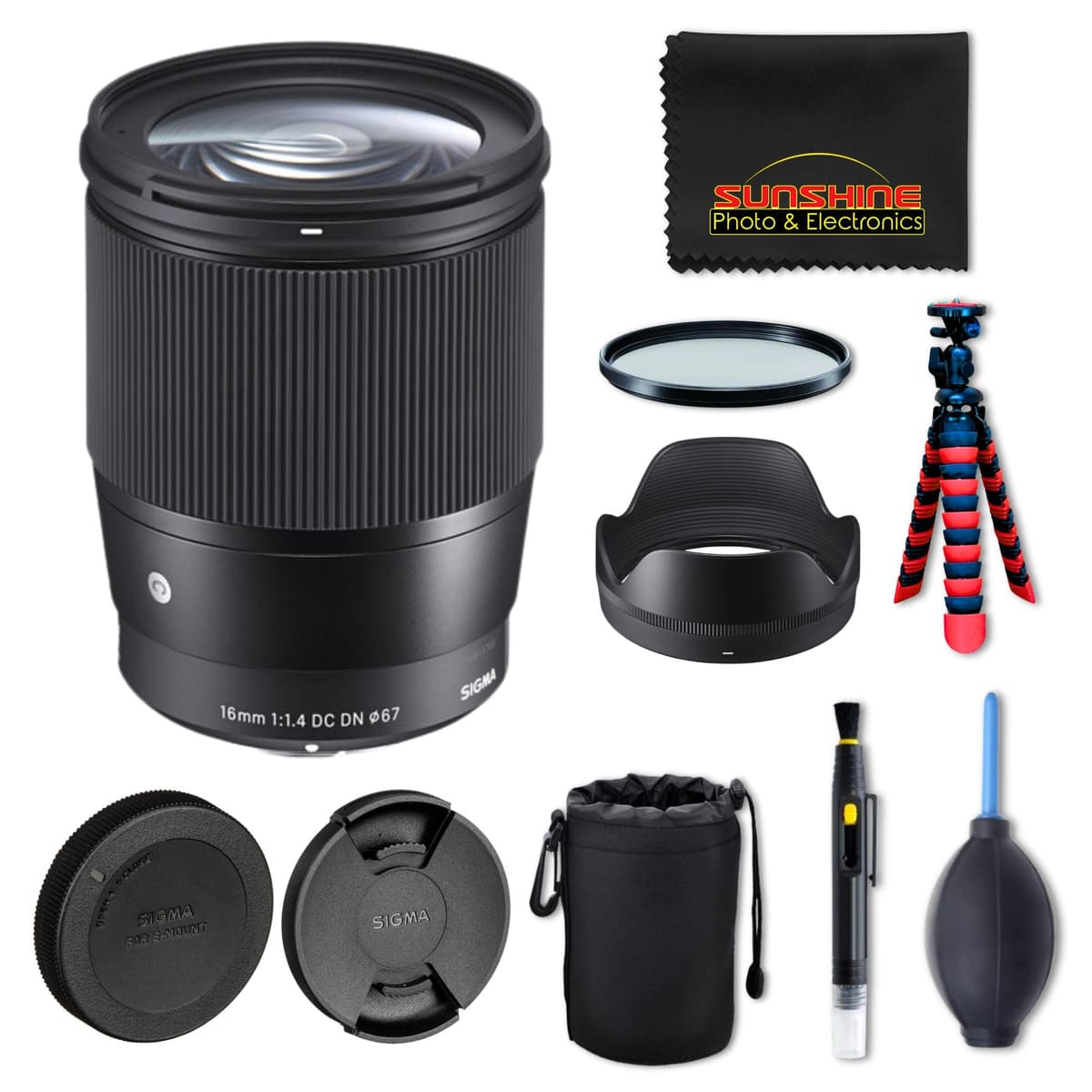 Sigma 16mm f/1.4 DC DN Contemporary lente para Sony E gran angular Sunshine Pro Bundle, garantía del fabricante USA 4 años SIG-16MM14SONY