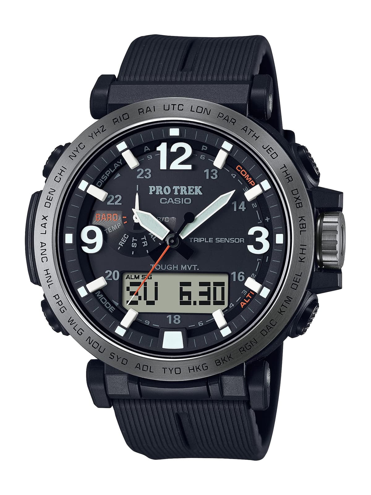 Casio Pro Trek PRW-6611Y-1CR reloj para hombre Tough Solar, triple sensor ABC, resistente al agua, negro