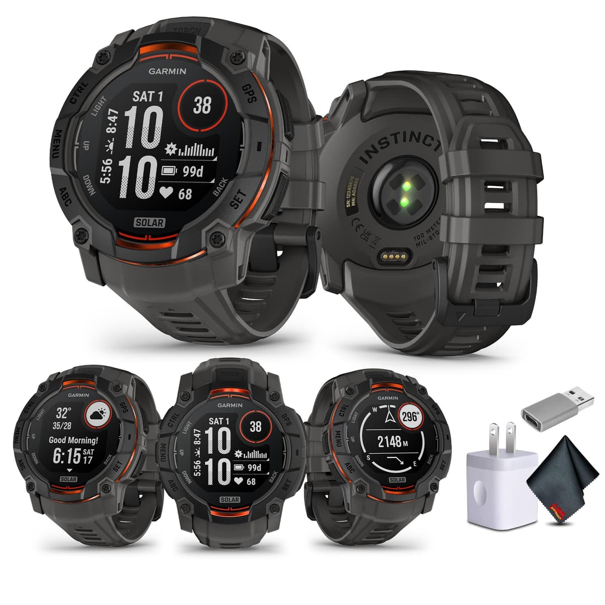 Garmin Instinct 3 50mm 010-02935-00 GPS Smartwatch Solar batería ilimitada linterna integrada resistente táctico carbón unisex