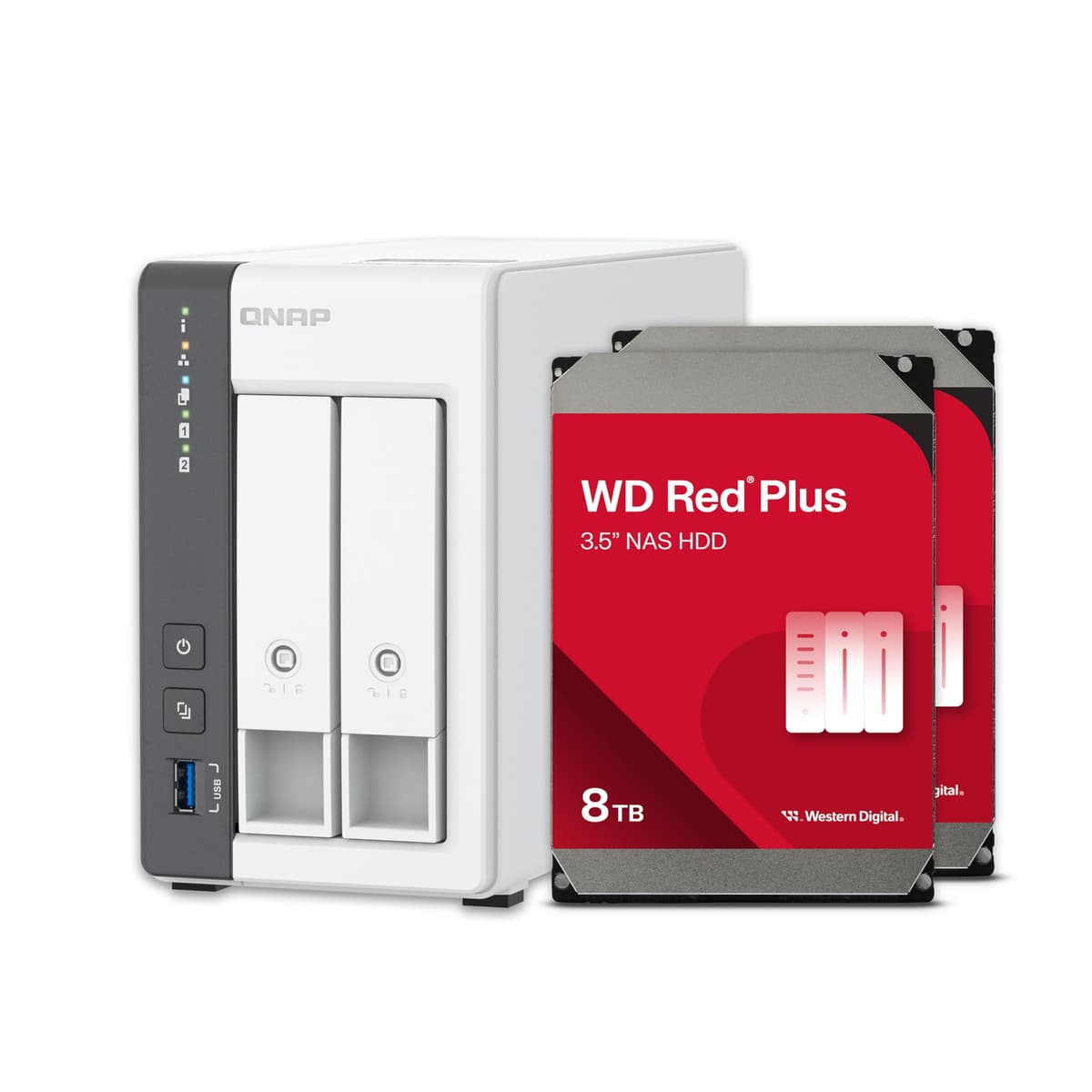 QNAP TS-216G-US NAS de escritorio 2 bahías 2.5GbE, ARM Cortex-A55, 8TB, RAID1, HDD WD Red Plus preconfigurado