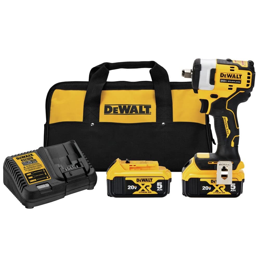 DEWALT 20V MAX DCF911P2 Llave de Impacto Inalámbrica 1/2 pulg Kit yunque Hog Ring con baterías y cargador