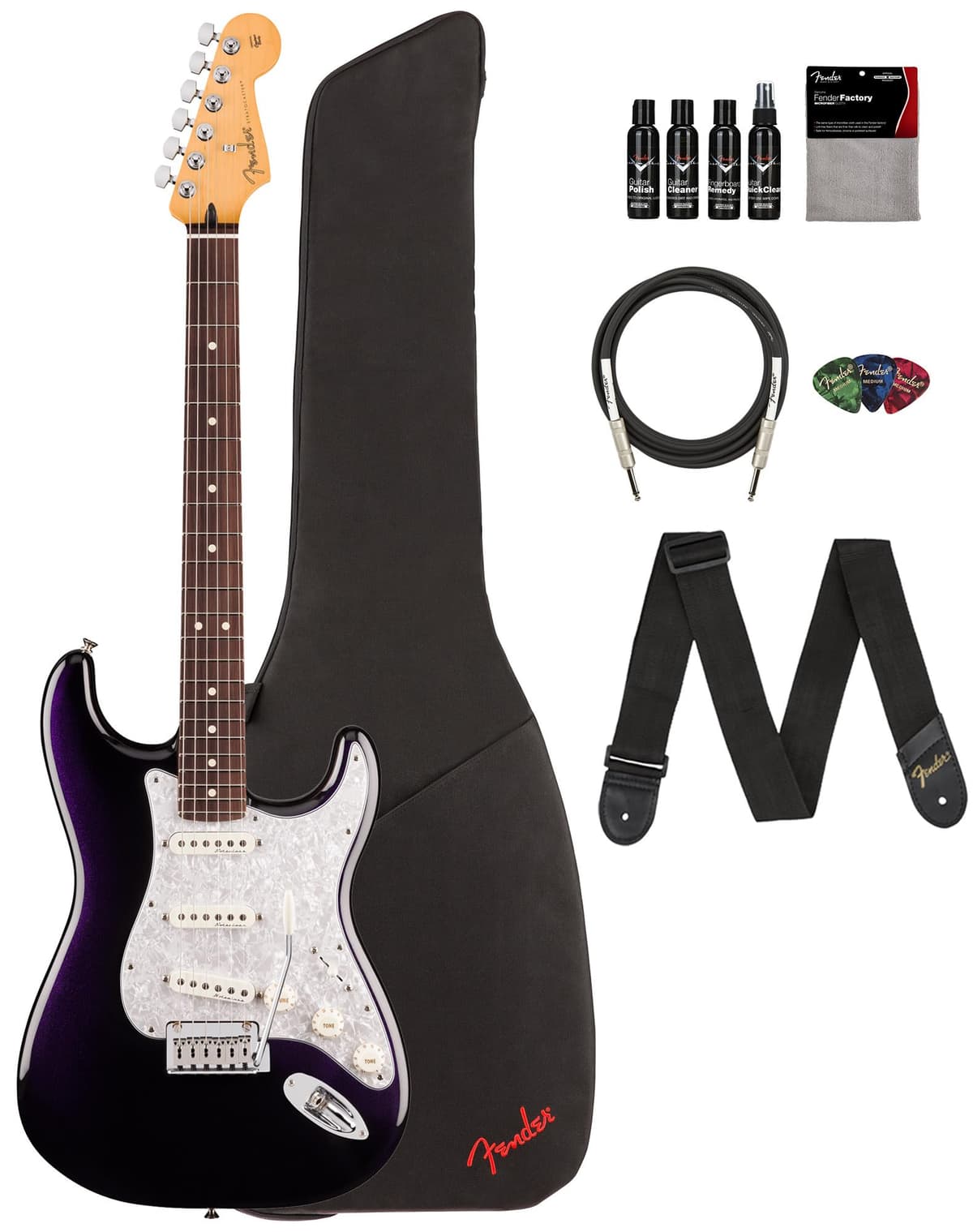 Fender Player II Modified Stratocaster Guitarra Eléctrica Dusk, Paquete con Funda, Correa, Cable, Púas y Kit de Limpieza 147420310