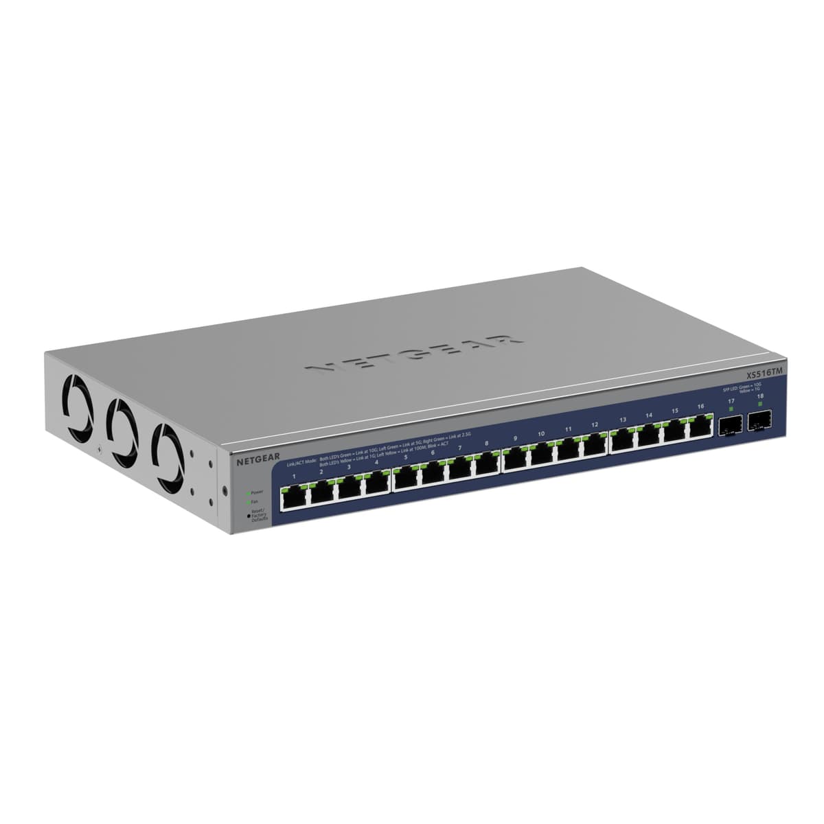 NETGEAR Smart Switch XS516TM-100NAS 10G/Multi-Gig Ethernet, administrable, 16 puertos, 2 SFP+ 10G, Insight opcional, montaje en pared/rack