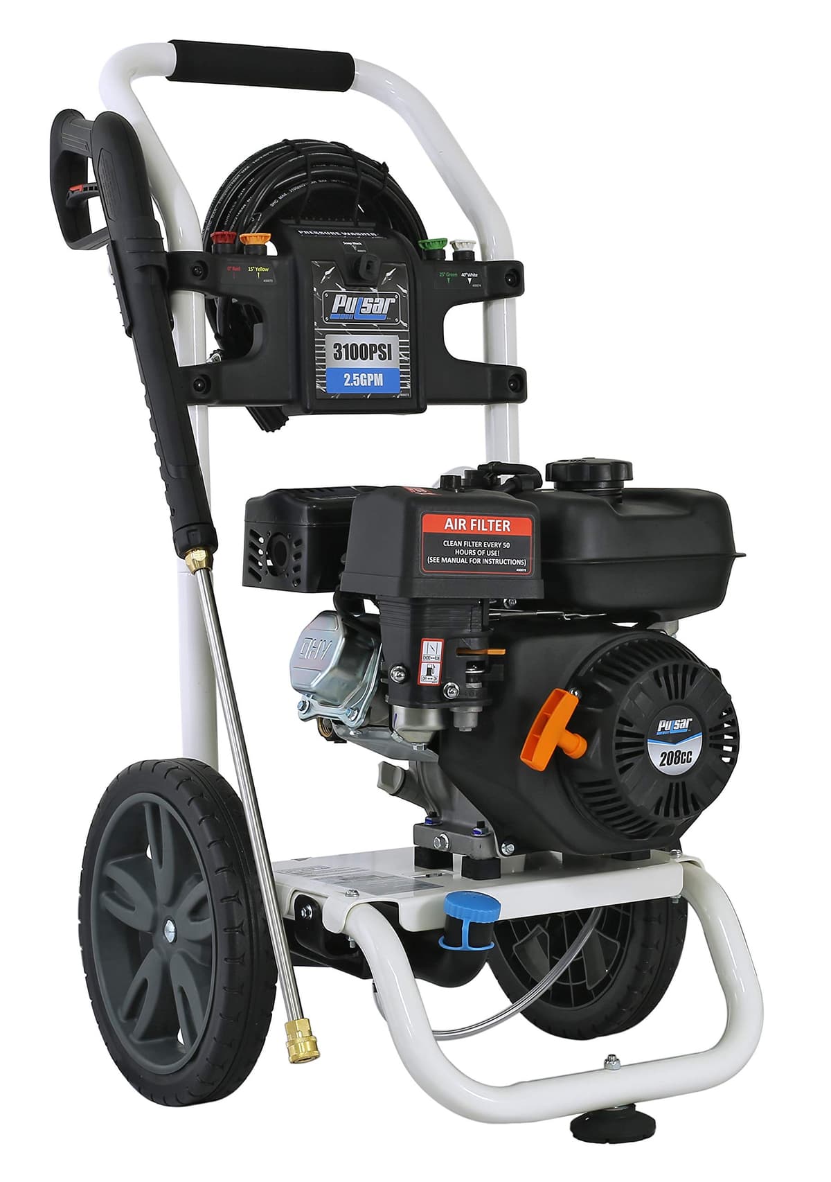 Pulsar W31H19 hidrolavadora a gasolina 3100 PSI 2.5 GPM, 5 boquillas de conexión rápida y tanque de detergente integrado