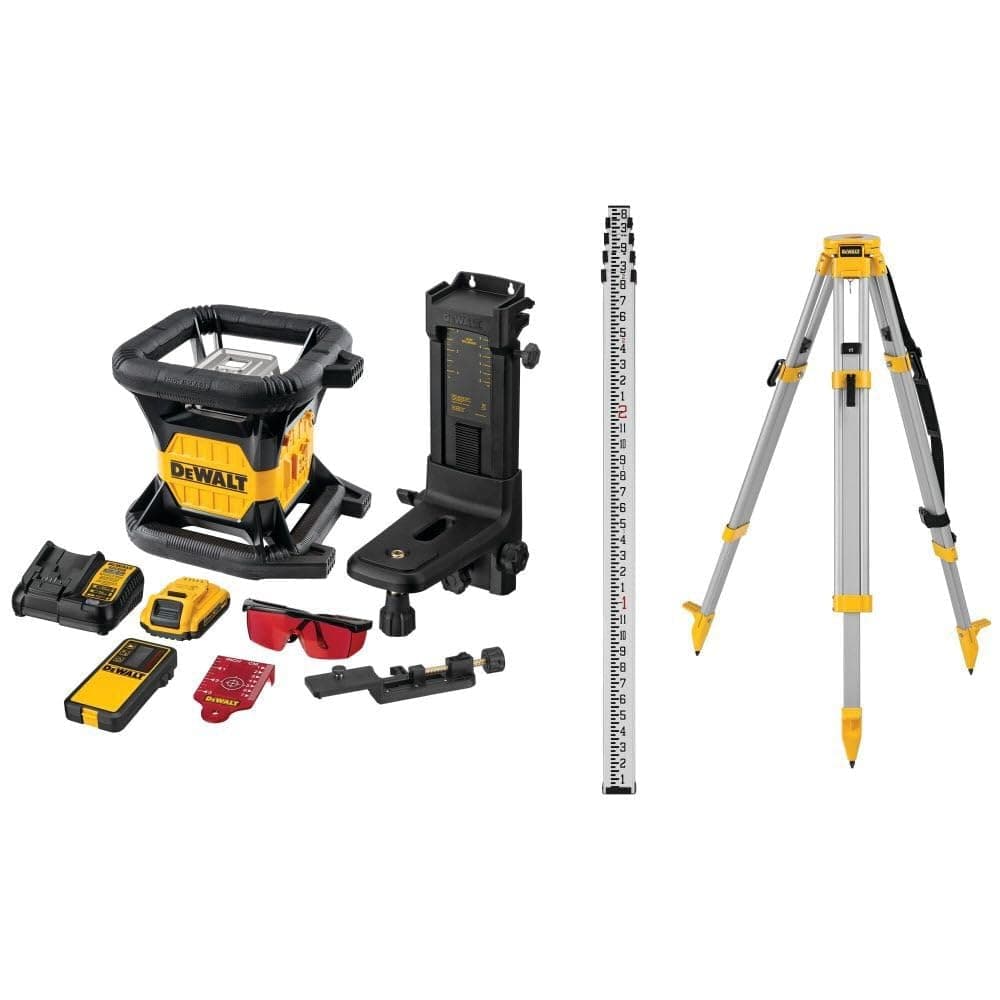 DEWALT 20V MAX DW079LRK Láser Rotatorio Rojo Kit Completo Nivel Láser Autonivelante para Construcción Interior/Exterior