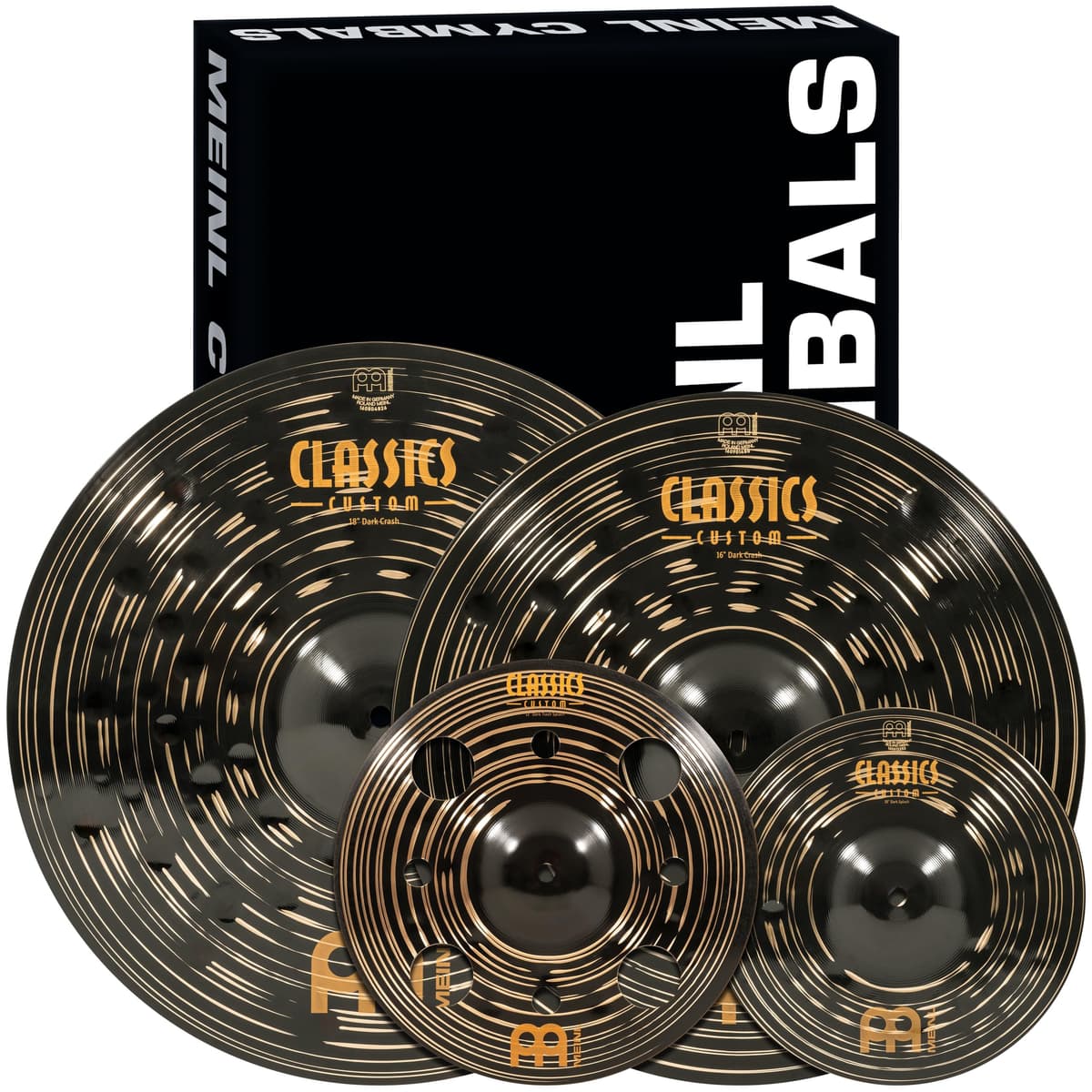 Meinl Cymbals Classics Custom Dark CCD1068+12 pack de crash y efectos, set 4 piezas para batería, 10/12/16/18 pulgadas, hecho en Alemania