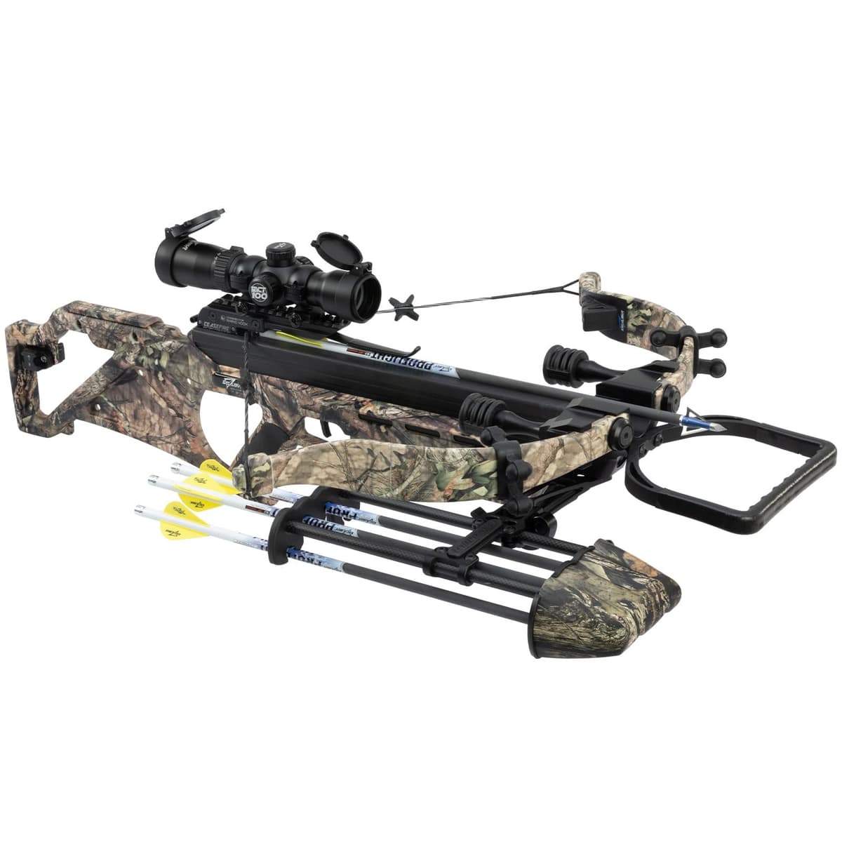 Excalibur Suppressor Extreme Micro CeaseFire ballesta de caza ligera con visor, anillas, 4 flechas Proflight 100gr, carcaj, Mossy Oak Break-Up Country E10907