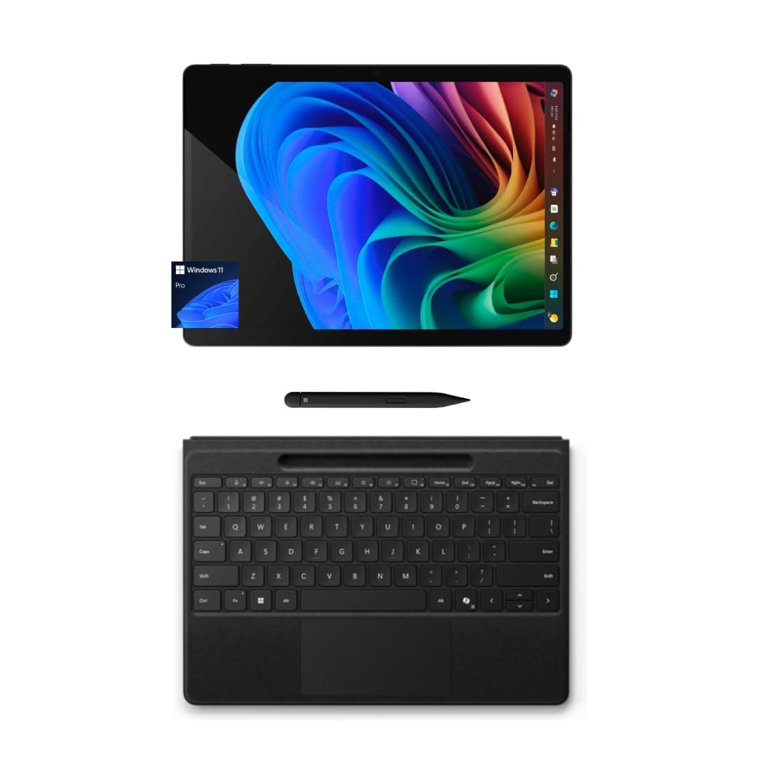 Microsoft Surface Pro 11 2-en-1 Tablet Bundle Teclado Flex y Slim Pen, Copilot+ PC, OLED 13”, Snapdragon X Elite, 16GB RAM, 256GB SSD, Win 11 Pro Negro