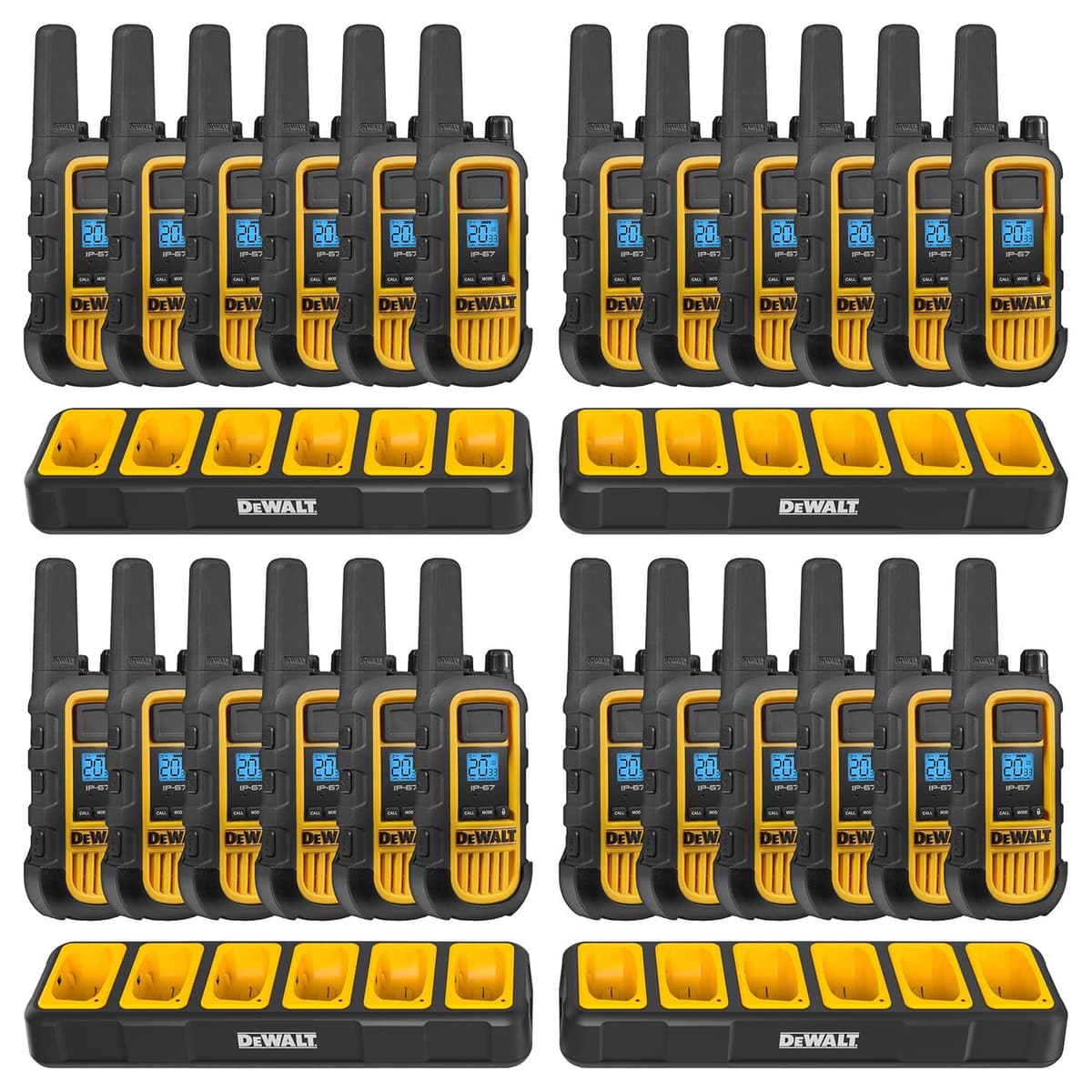 DEWALT DXFRS800 (4DXFRS800-BCH6) walkie talkies 2W impermeables, antigolpes, largo alcance, recargables, VOX, pack 24, 4 cargadores