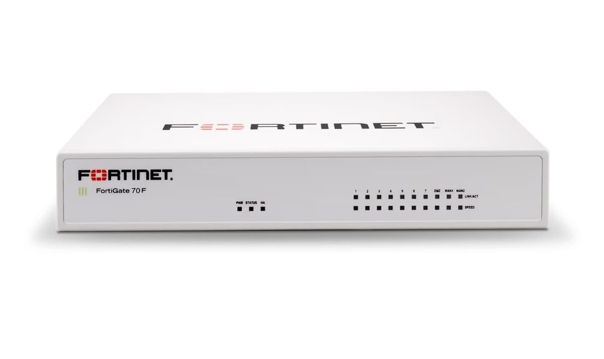 Fortinet FortiGate 70F Firewall, 7x GE RJ45 internos, 2x GE RJ45 WAN, solo equipo, sin suscripción (FG-70F)