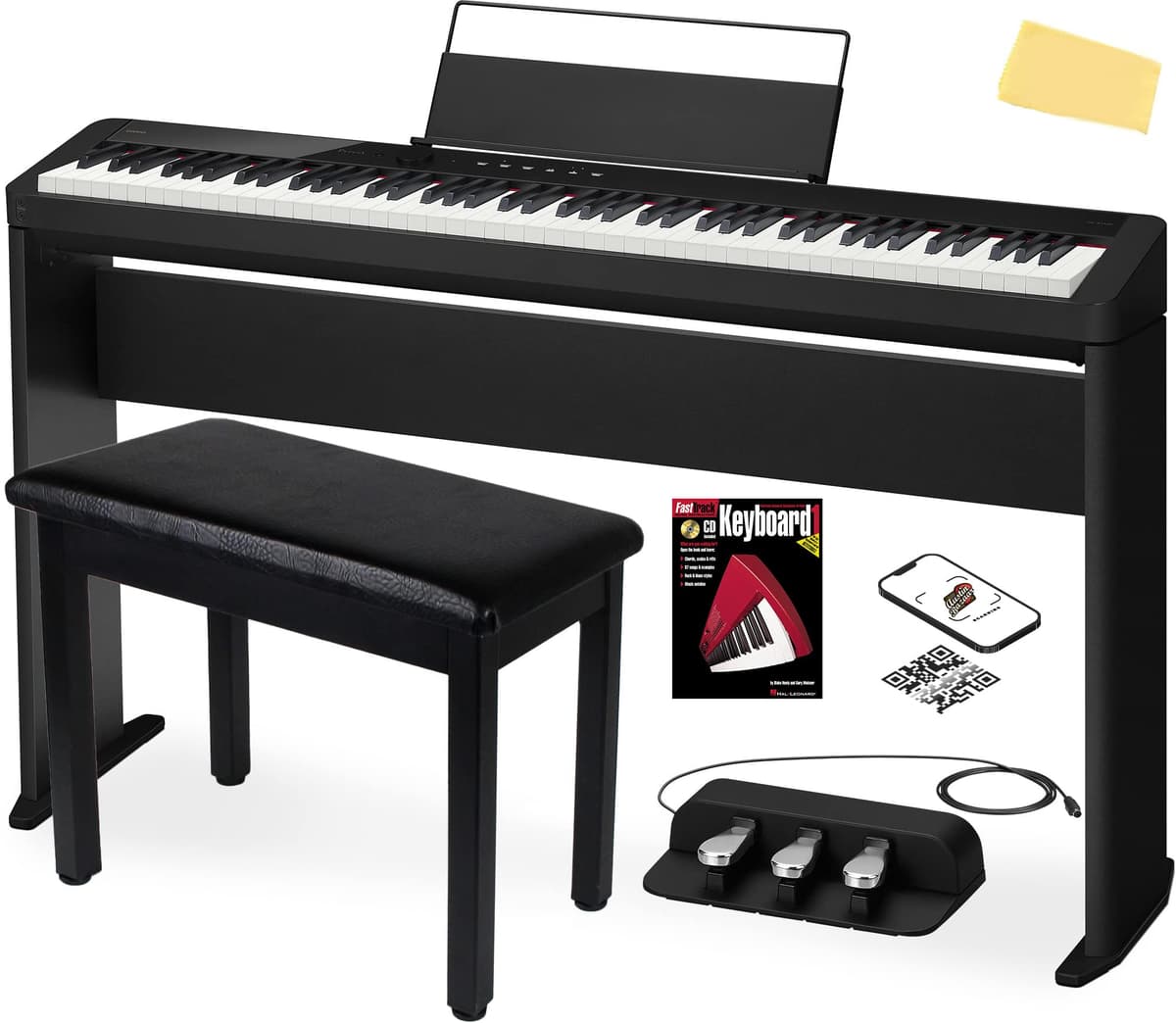Casio Privia PX-S1100 piano digital negro bundle soporte mueble CS-68, pedal triple SP-34, banco, libro, video y paño de pulido