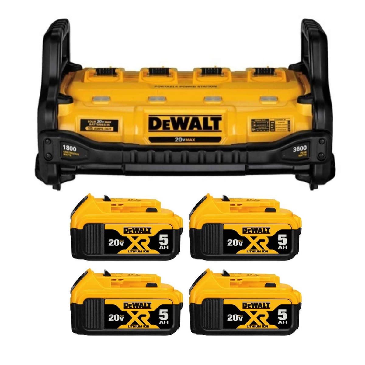 DEWALT 20V MAX XR DCB1800B estación de energía portátil e inversor con 4 baterías DCB205 5.0Ah