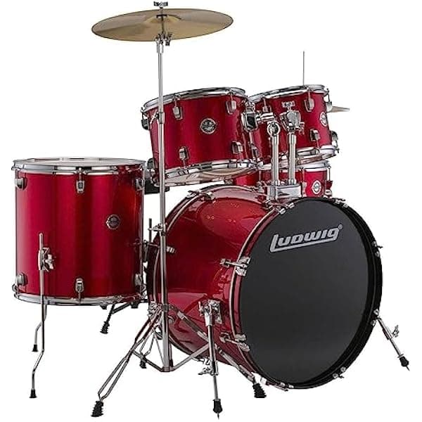 Ludwig Accent LC19514 batería acústica 5 piezas bombo 22'' set completo con platillos, Red Sparkle