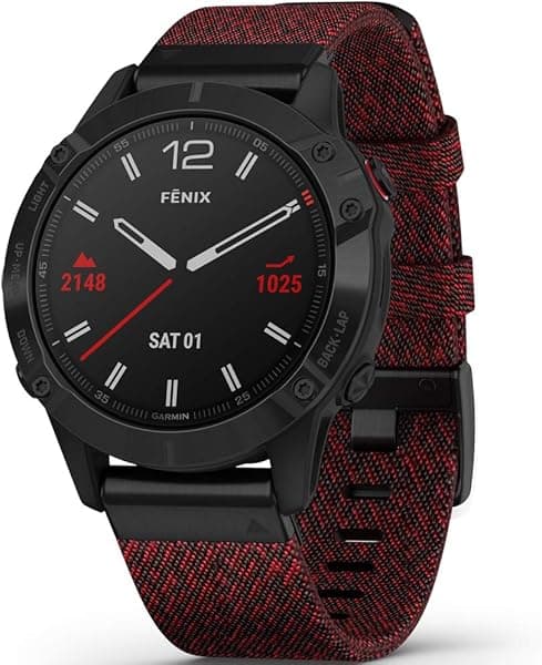 Garmin Fenix 6 Sapphire Reloj GPS Multideporte, Mapas, Música, Ritmo ajustado por pendiente, Sensor Pulse Ox, Negro DLC con correa de nailon