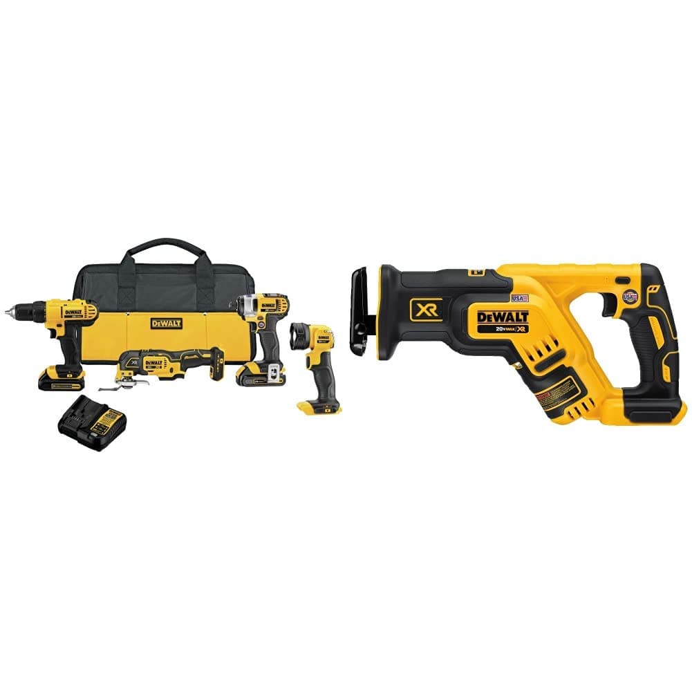 DEWALT 20V MAX DCK444C2 Kit Combo Inalámbrico 4 Herramientas + Sierra Sable XR DCS367B Compacta Solo Herramienta
