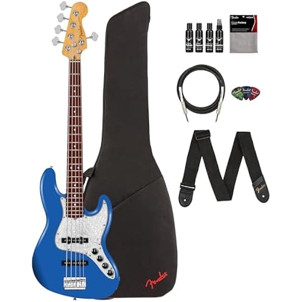 Fender Player II Modified Active Jazz Bass V - Bajo Eléctrico 5 Cuerdas, Electric Blue, Funda, Correa, Cable, Púas, Kit de Limpieza