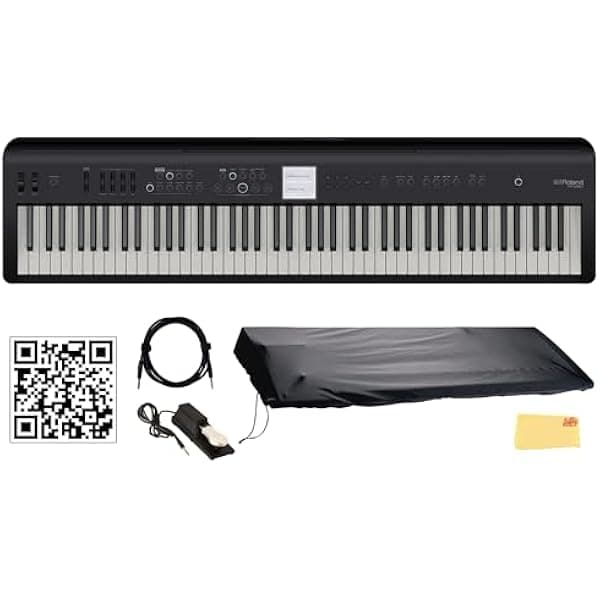 Roland FP-E50 Piano Digital 88 Teclas paquete con pedal sustain, funda, cable, video instructivo Austin Bazaar y paño de limpieza