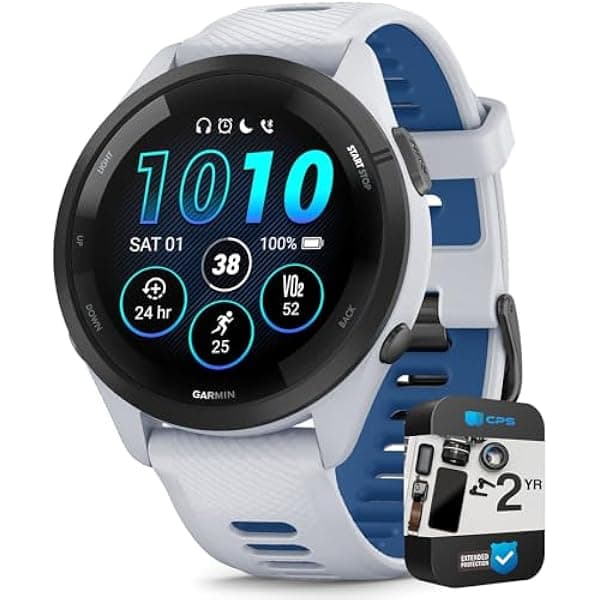 Garmin Forerunner 265 010-02810-01 reloj inteligente GPS Whitestone/Tidal Blue, paquete con 2 años CPS de protección ampliada