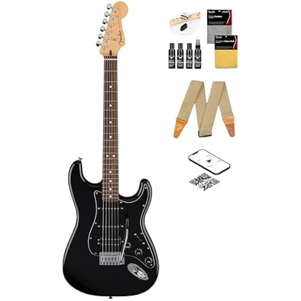 Fender Standard Stratocaster HSS guitarra eléctrica negra paquete con correa, kit de limpieza y video instructivo Austin Bazaar