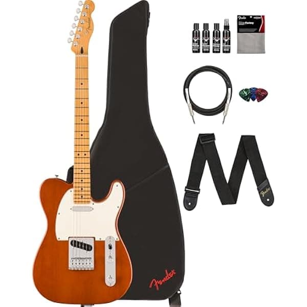 Fender Player II Telecaster Mocha, paquete con funda, correa, cable, 3 púas y kit de limpieza