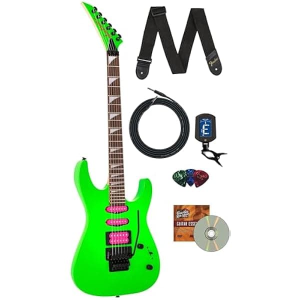 Jackson X Series Dinky DK3XR HSS Guitarra Eléctrica Verde Neón Combo con Cable, Correa, Afinador, Púas y DVD Austin Bazaar