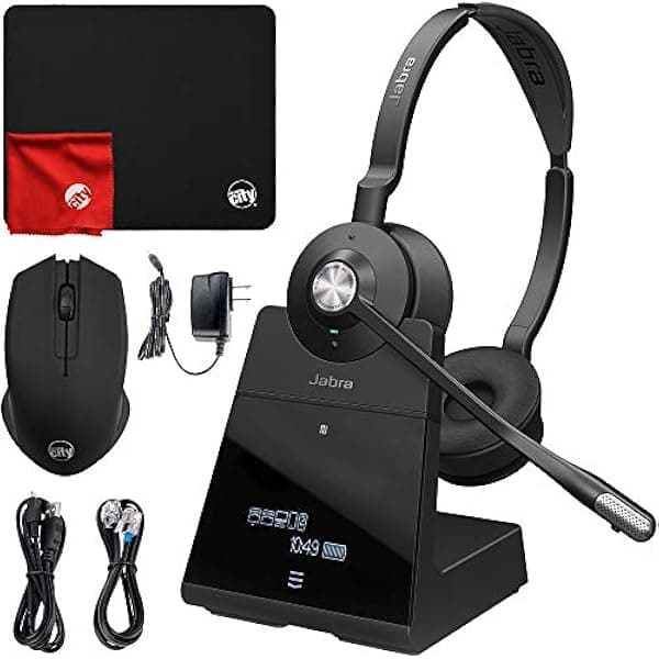 Jabra Engage 75 Auricular Bluetooth Estéreo Inalámbrico de Diadema para Teléfono 9559-583-125 + Mouse 2.4GHz, Pad Delgado y Paño