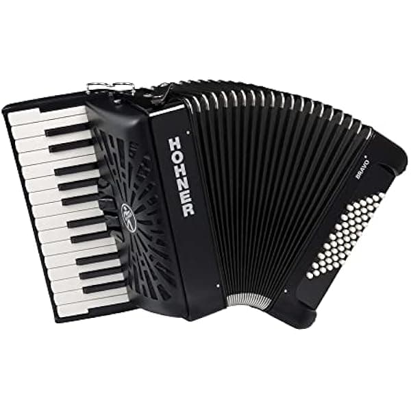 Hohner Bravo II 48 619081 acordeón cromático de teclas de piano 48 bajos color negro