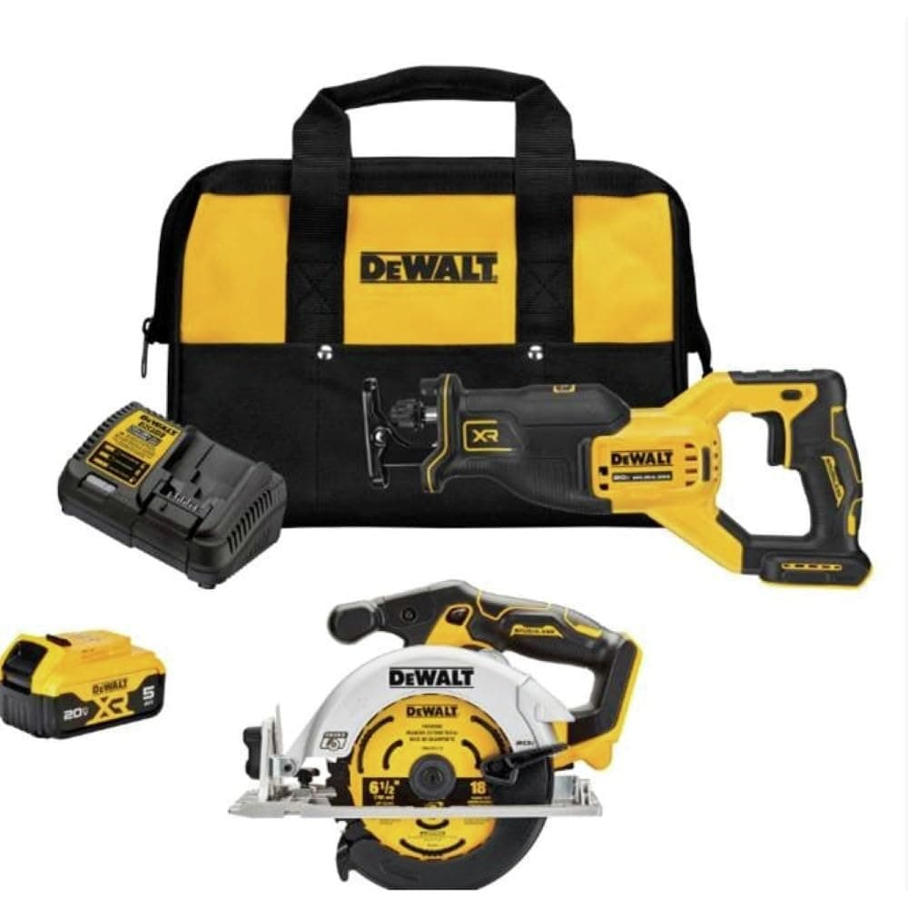 DEWALT 20V MAX DCK237P1 Kit de Herramientas Inalámbricas: Sierra Sable y Sierra Circular 6-1/2", con Batería y Cargador