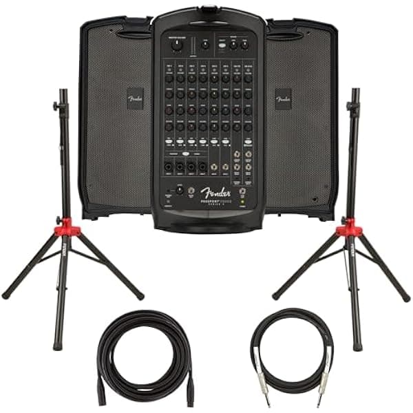 Fender Passport Venue S2 Sistema PA Portátil Kit con Soportes de Parlantes Compactos, Cable XLR y Cable para Instrumento
