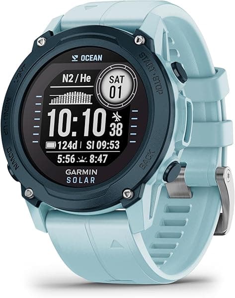 Garmin Descent G1 Solar Ocean Edition, computadora de buceo y reloj inteligente, hecho con plásticos oceánicos reciclados