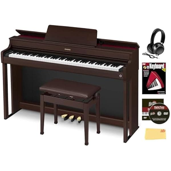 Casio CELVIANO AP-300 Piano Digital 88 teclas marrón, paquete con banco mueble, audífonos, libro, DVD instructivo y paño