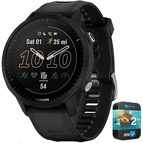 Garmin Forerunner 955 Solar GPS Smartwatch Negro Bundle con Pack de Protección CPS 2 Años 010-02638-00