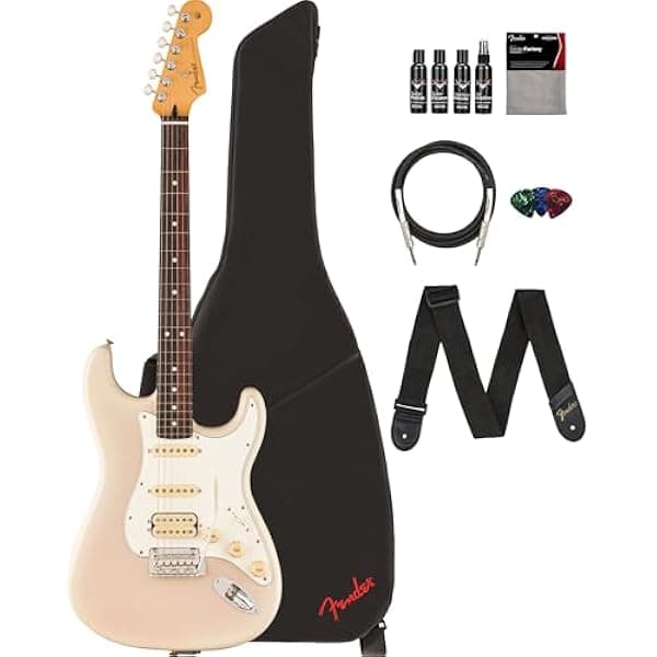 Fender Player II Stratocaster HSS Blanco Traslúcido Combo con funda, correa, cable, 3 púas y kit de limpieza