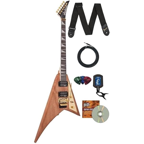 Jackson JS Series Rhoads MAH JS32 guitarra eléctrica natural herrajes dorados kit: cable, correa, afinador clip, púas y DVD Austin Bazaar